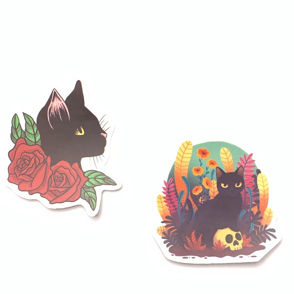 2 Piece Floral Cat Vinyl Stickers